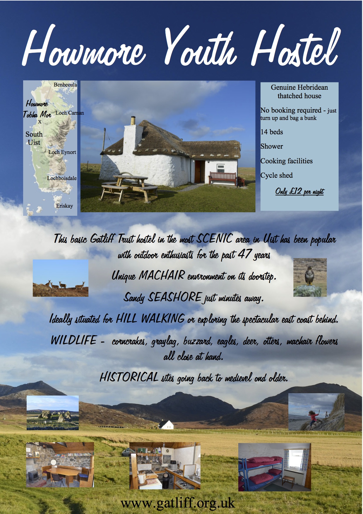 New poster advertising Howmore Hostel Gatliff Hebridean Hostels Trust